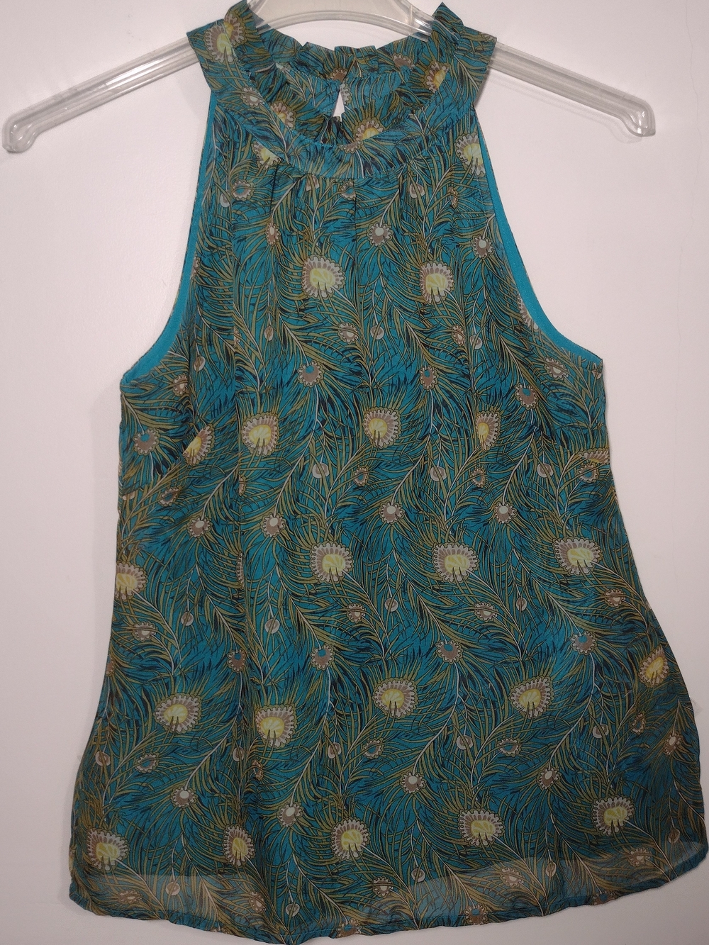 Liberty Of London Sleeveless Teal Floral-Print Top Size Medium